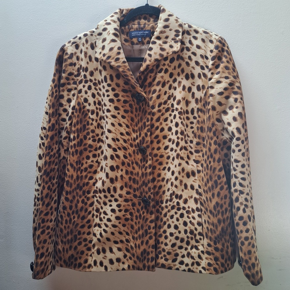Jones New York Signature Woman Leopard Print Cotton Blazer Jacket Plus Size 16W